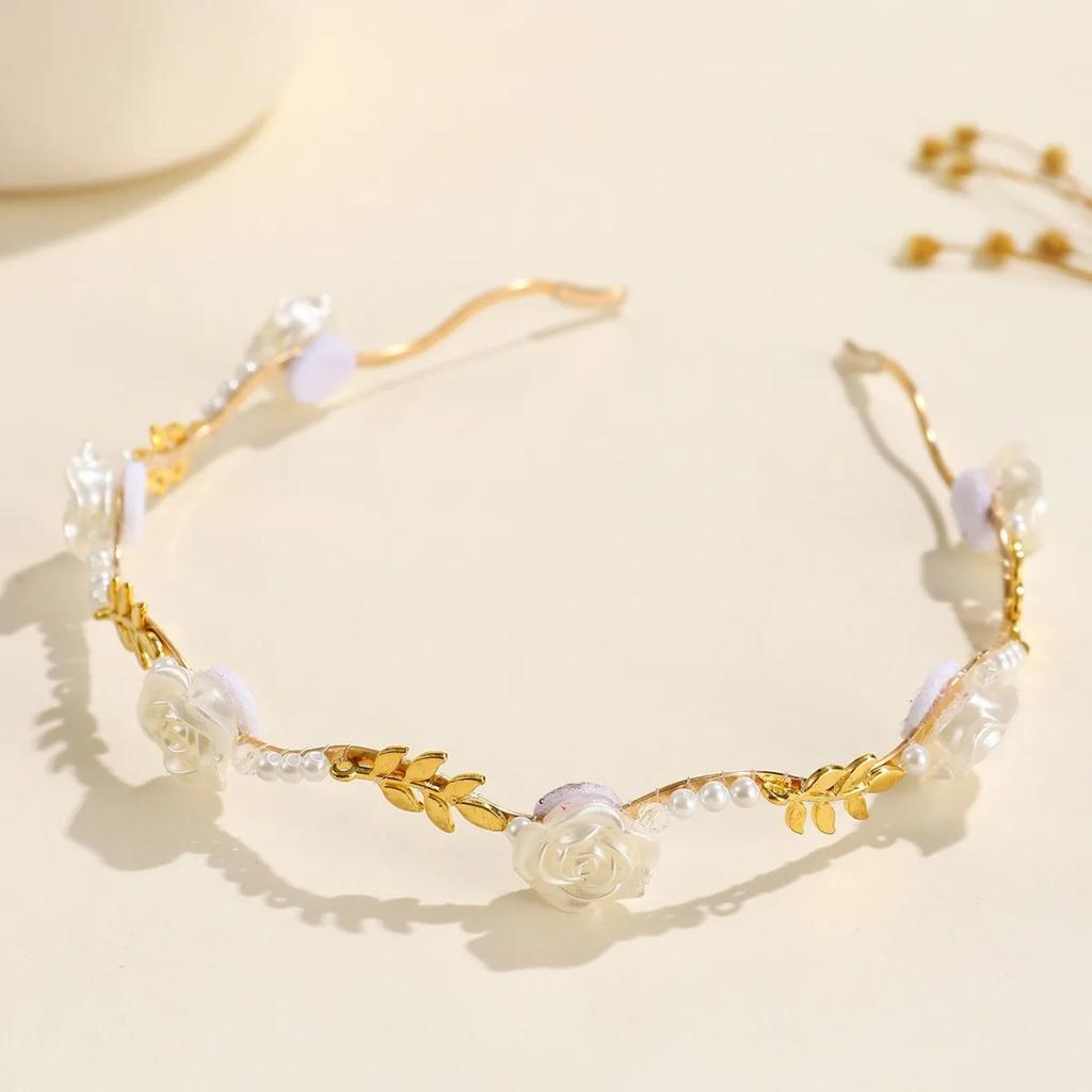 New Rose Pearl Headband for Women High-end Hairpin Sweet Temperament Metal Hair Band Headdress Girl Hair Accessories
