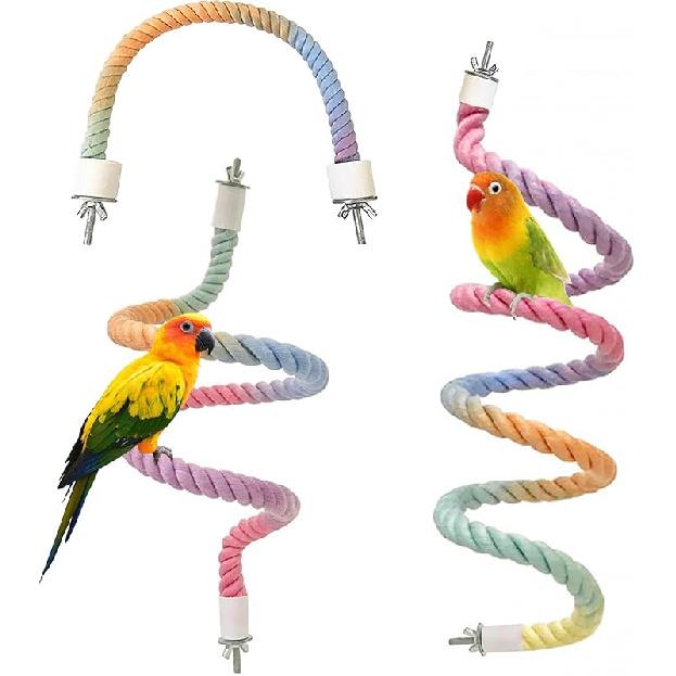 2pcs Gradient Colorful Bird Rope Perch Stand,Bird Cage Climbing Rope Toys Accessories,Bendable Climbing,Parakeet Lovebirds Cockatiels Budgies Play