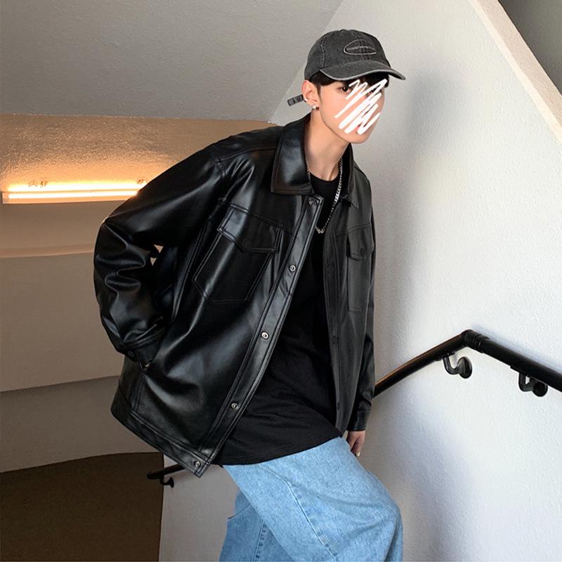 2024 Men's Trendy Motorcycle Leather Jacket - Korean & Hong Kong Style for Spring/Autumn