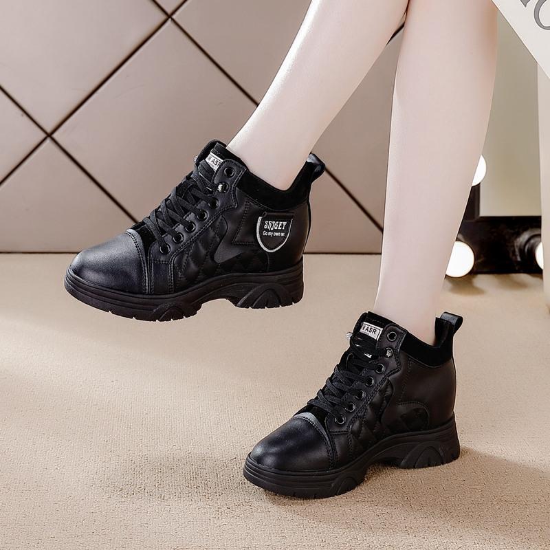 Inner Heightening Women's Shoes Autumn and Winter New Casual Shoes Elastic Band Wedge Heel Travel Shoes Short Martin Boots Women