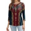 Trendy Vintage 3/4 Sleeve Top For Women,Ladies Casual Three Quarter Sleeve Round Collar Printed T-Shirt Blouse