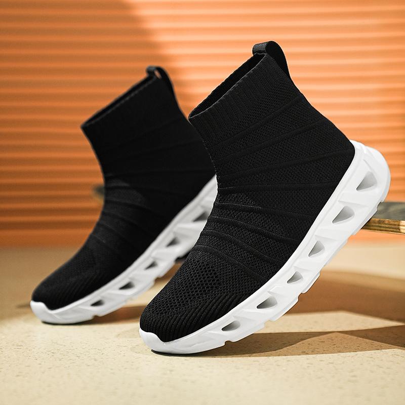 Sneakers men's high-top socks mouth large size high-elastic flying woven mesh shoes men's shoes sneakers