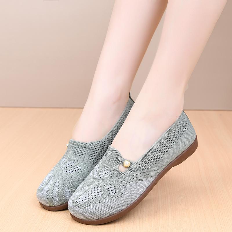 Casual Ballet Flats for Women Anti-Slip Office Work Lightweight Round Toe Walking Shoes Breathable Loafers Women's Slip On Knitted Dress Shoes