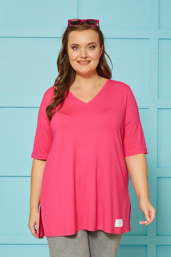 Tricou Stil Femei Mărime Mare Gât în V Larg de Bază