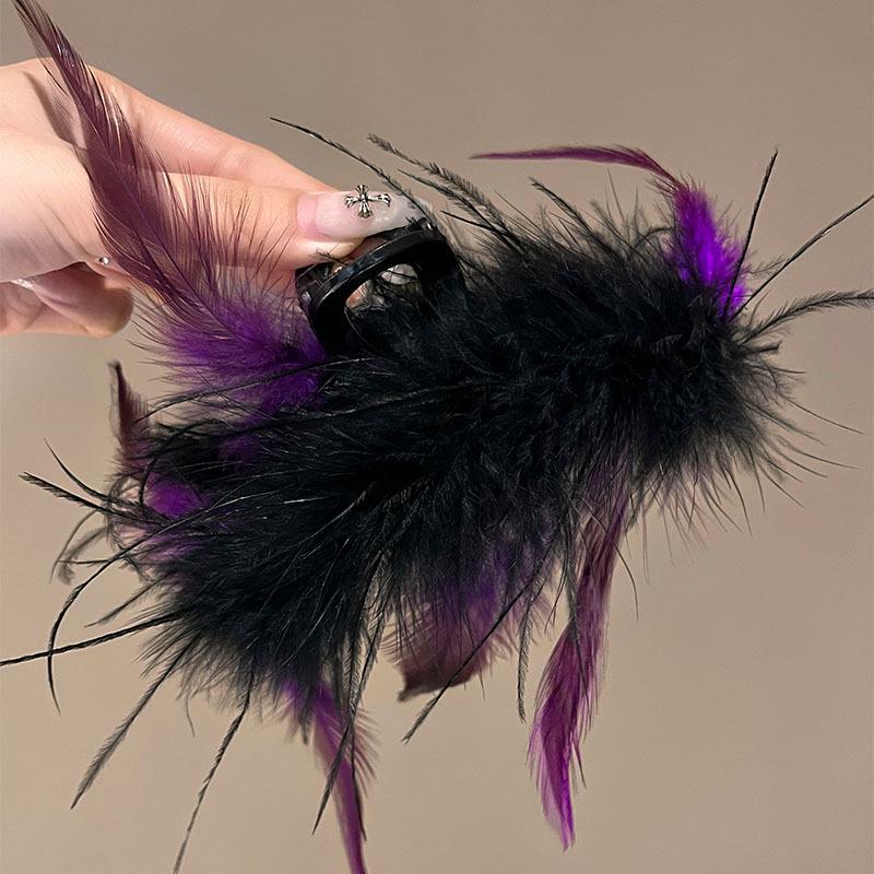 

Черная заколка-акула с перьями для женщин, Осень-Зима 2025 – Большой аксессуар для волос