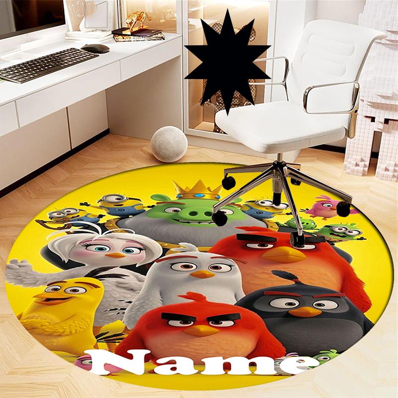Custom Name Angry Birds Printed Round Rug Carpet Chair Rug Area Rug Entryway Doormats,for Office Chair Living Room Bedroom Kitchen Room.