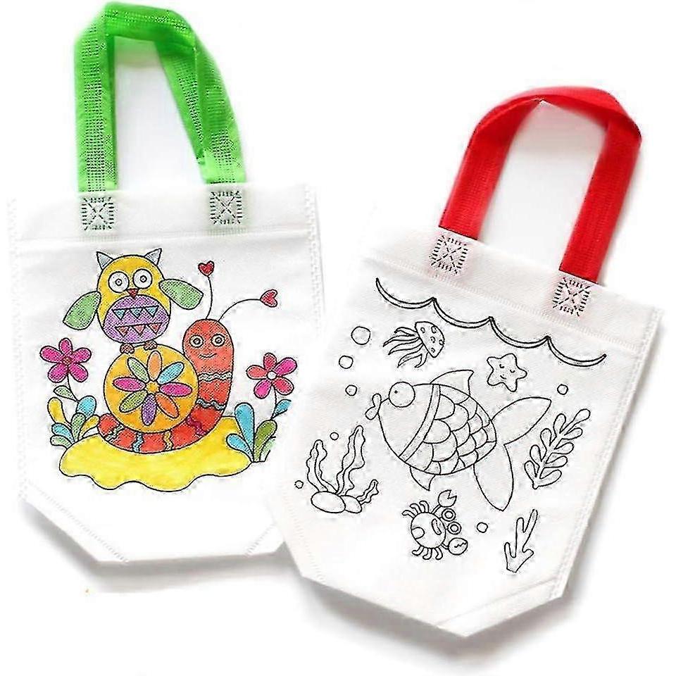 Coloring Bag, 12 PCS Coloring Bag with 6 PCS Pen for Kids Cloth Kids Birthday Gift Bag Reusable Handbags - RIpj