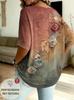 Women's plus size V-neck top, elegant and comfortable simple floral pattern print plus size women's V-neck T-shirt