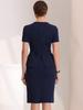 Allegra K Women's Midi Dress, Sheath Dress, Crew Neck, Peplum, Ruffles, Knee-Length, Short Sleeves, Bodycon Style, Navy Blue, Size M