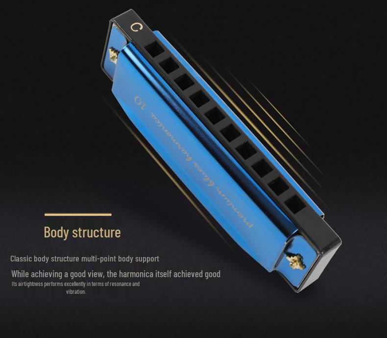 Four-Color Beginner 10-Hole Blues Harmonica in ABS Box