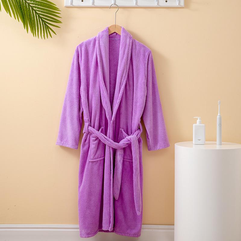 Unisex Coral Fleece Long Bathrobe: Soft, Thick, and Absorbent for Home, Salon, or Hotel Use