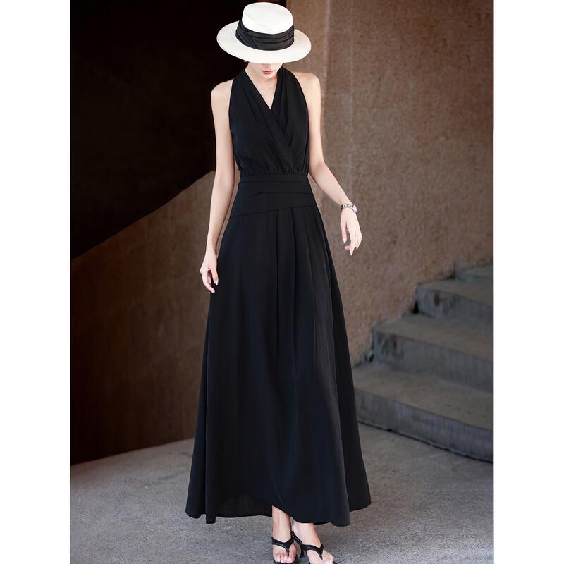 Lanser French Elegant Halter V-neck Lyocell Midi Dress XXL