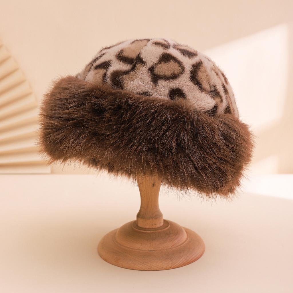 Winter Fleece Leopard Print Mongolian Hat,personality Fashionable Warm and Soft,women's Autumn Winter Fisherman Hat for Holiday