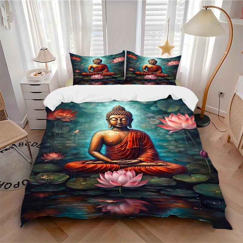 

3pcs Buddha Lotus Soft Comfortable Bedding set, For Bedroom, Guest Room And Dorm, All - Season Use, High-Definition Printing145 135x200cm