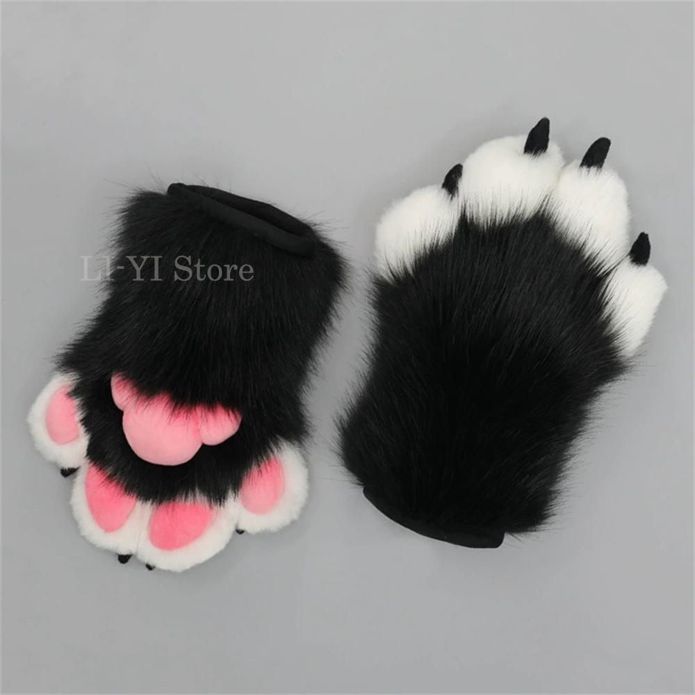 Handgefertigte Cosplay Kostüm Accessoires Pelzige Katzenpfoten Handschuhe Plüsch Accessoires Krallenhandschuhe Niedliche Anime Bärenpfote Flauschige Fäustlinge 1 Pair