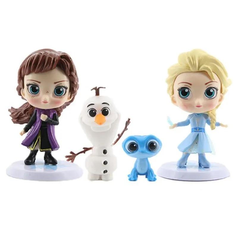 

4Pcs/Set Frozen 2 Q Version Princess Elsa Anna Olaf Fire Lizard PVC Model Toy Cake Decor For Kids Girl Birthday Xmas Gift
