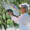 Exquisite Large Folding Hand Fan Plastic Reflective Hand Fan Dance Fan  Dances Competitions