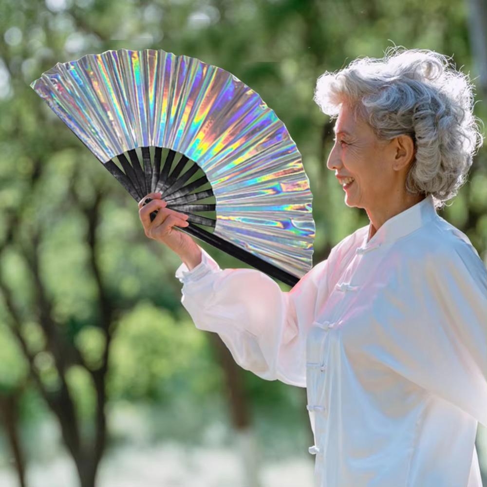 Exquisite Large Folding Hand Fan Plastic Reflective Hand Fan Dance Fan  Dances Competitions