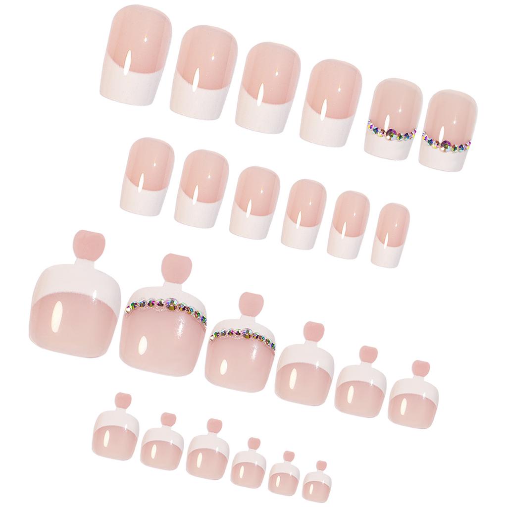 Nail Art Wearing Pink White Hands and Foots Manicure Finished Patch Fake Nail Set Wearing Nail for Daily Use