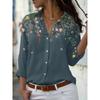 2026 new women's fashion lapel long-sleeved shirt 3d printed floral print casual shirt female versatile fashion
