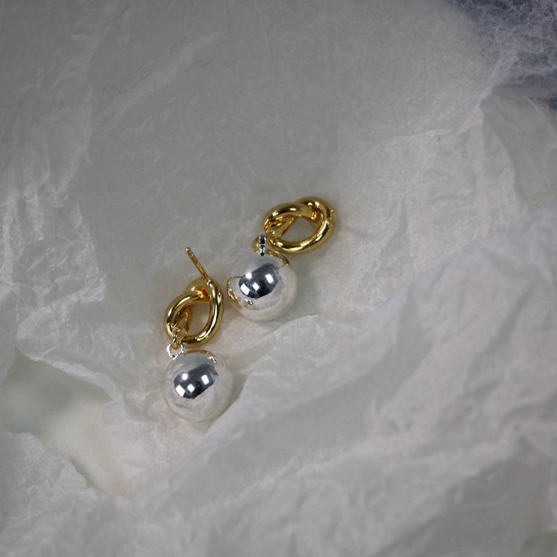 Gold-Plated Brass Knot Round Ball Earrings with 925 Silver