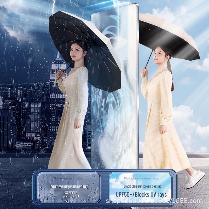 Fully Automatic 24-Rib Extra Large UV Protection Umbrella for Women – Compact, Reinforced, Sunshade for Sun and Rain.