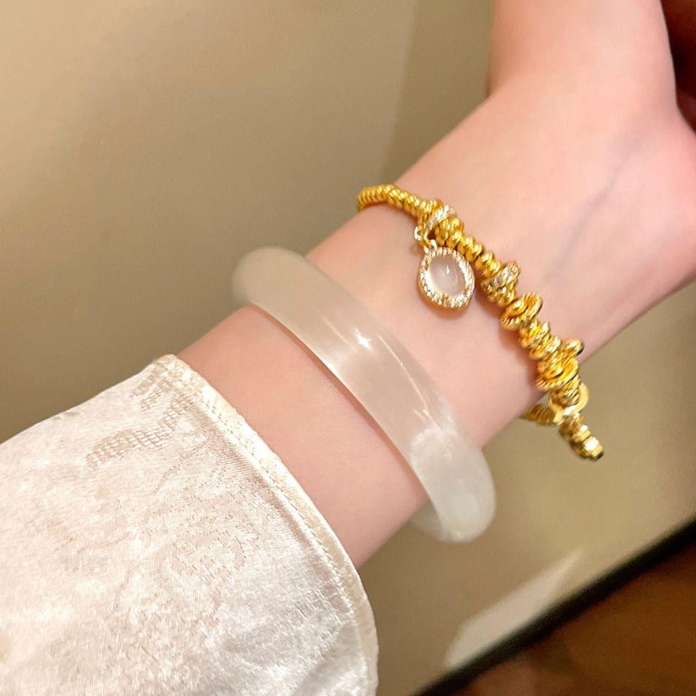 White Moonlight Circular Bracelet Round Opal Bracelet Unique Chinese Style Bangle  Spring Summer