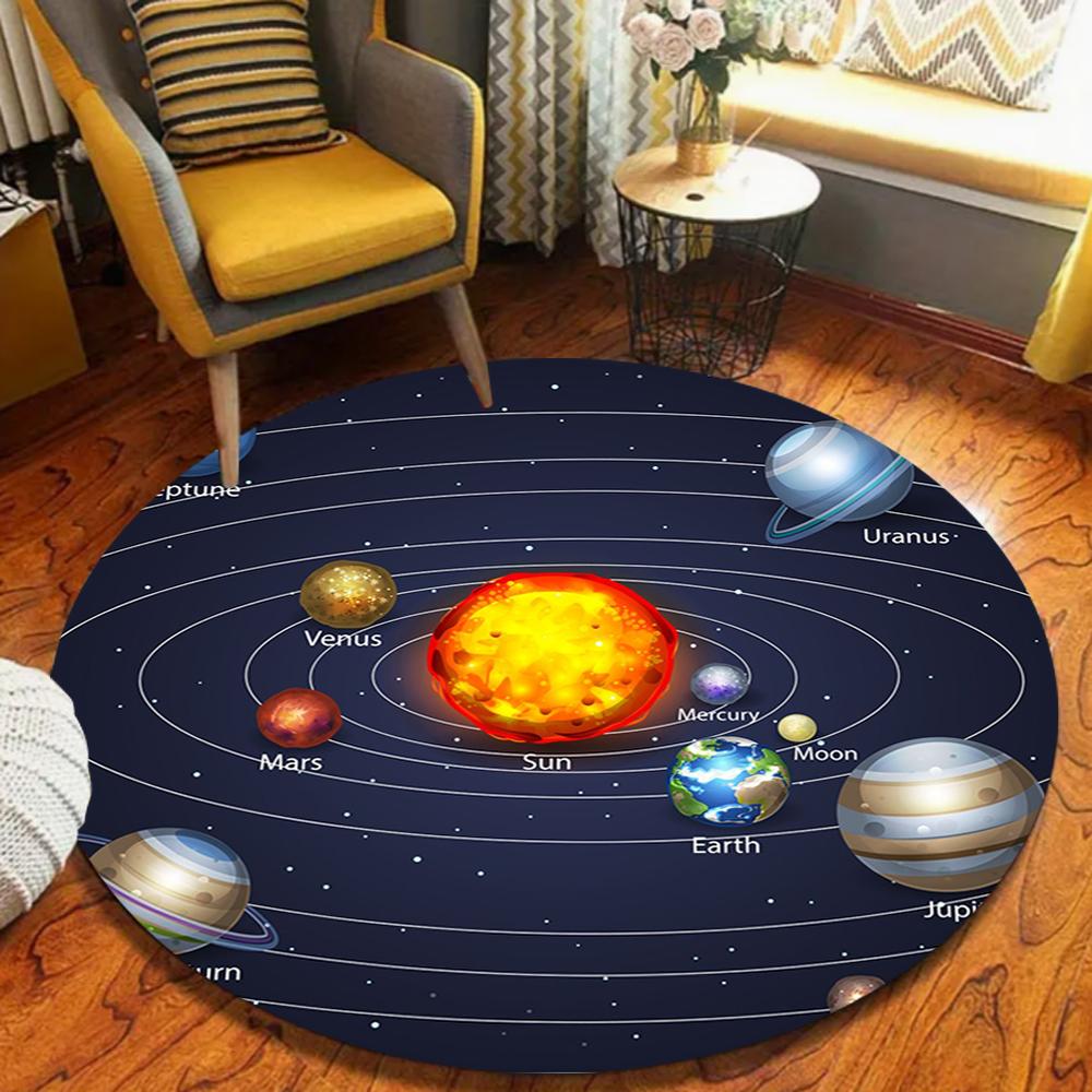 Planet Solar System Printed Round Earth Starry Moon Pattern Door Mat Kitchen Bedroom Living Room Carpet Entrance Porch Rug