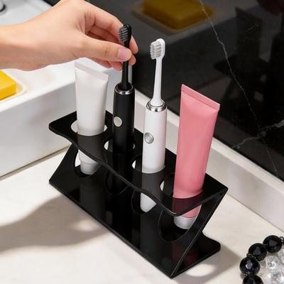 Countertop Toothbrush Holder Bathroom Toothbrush Stand with 4 Slots Z Shape Family Toothbrush Toothpaste Organizer for Electric Manual Toothbrushes