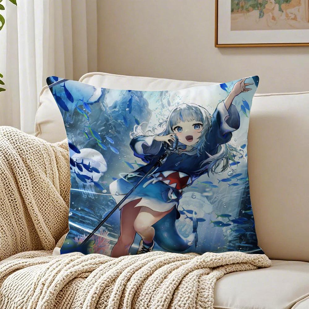 Cute Japanese Anime Hololive GGawr Gura Cushion Cover Pillowcase Antidustmite living Room Sofa Decor Cushion Room