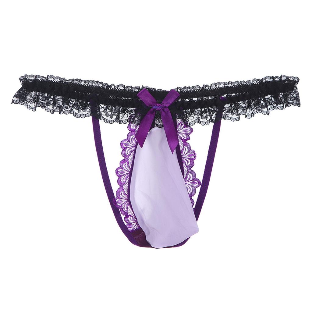 Pánská květinová krajková tanga Sissy Spodní prádlo Sexy Bowknot Pouch G-string Bikiny Sissy Nightwear