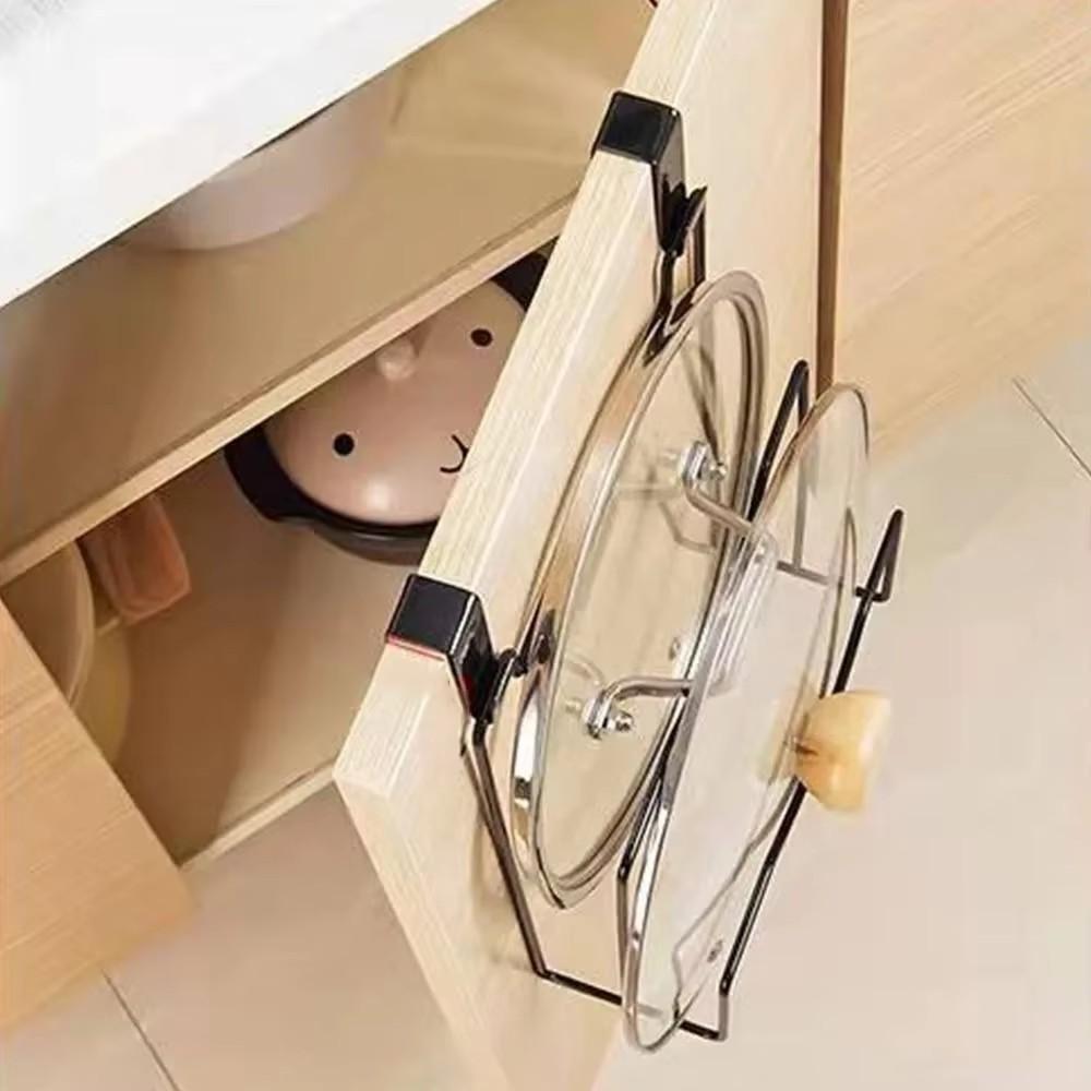 Portable Wall Mounted Pot Cover Rack Suspension No Punching Required Lid Rack Space-Saving Storage Rack Kitchen Organization