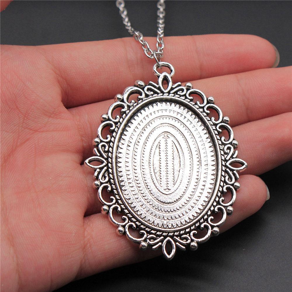 45cm Or 70cm Long Chain Necklace Oval Glass Cabochon Base Setting Tray Minimalist Jewelry Components QN054