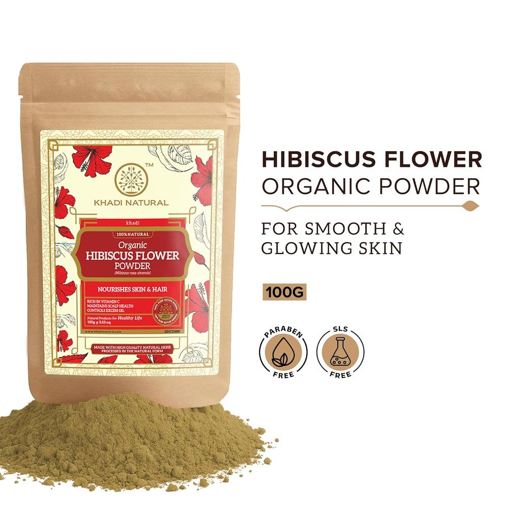 KHADI NATURAL Hibiscus Flower Organic Powder 100 Gm Hair Conditioner Hair Growth Shine Booster