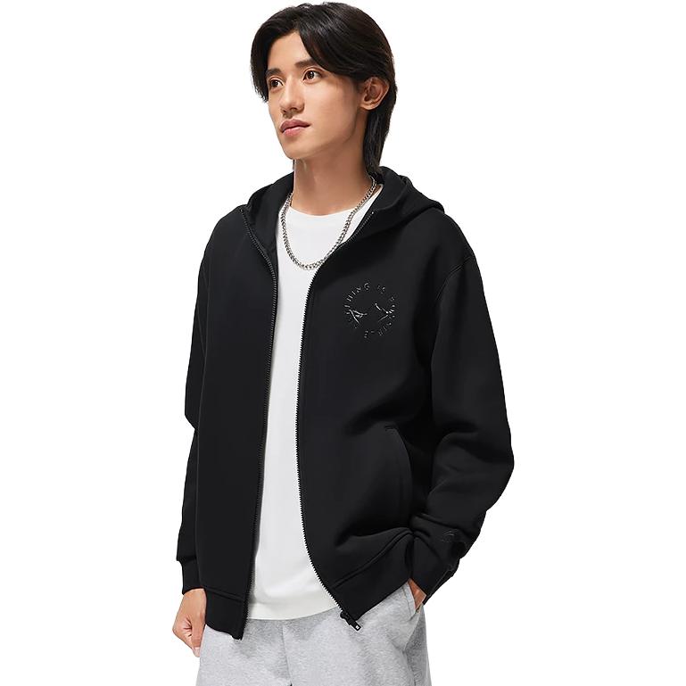 Li Ning Serie Tendencia Deportiva Sudadera con Capucha de Color Sólido Corte Holgado Unisex Negro AWDT755-2
