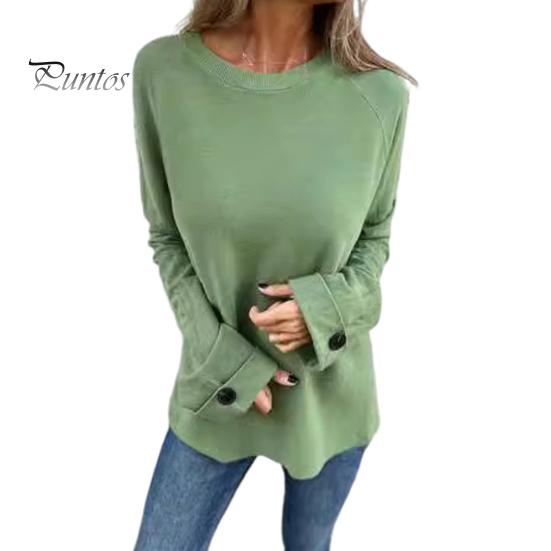 

Женская футболка с круглым вырезом и длинным рукавом, реглан, на пуговицах, на манжетах, однотонная, свободная, повседневная, с пуловером, топы, повседневная одежда XXXL светло-зеленый