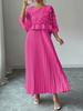 Women's Elegant 3D Floral Mesh Patchwork A-Line Dress with Pleated Skirt