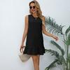 Women's Casual Short Summer Dress Sleeveless Round Neck Cute Ruffle Dress