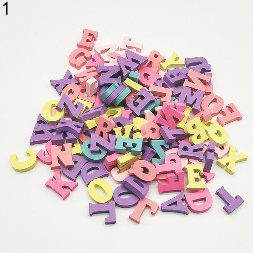 100Pcs DIY Handmade Mixed Color Wooden Letters Numbers Block Teaching Material