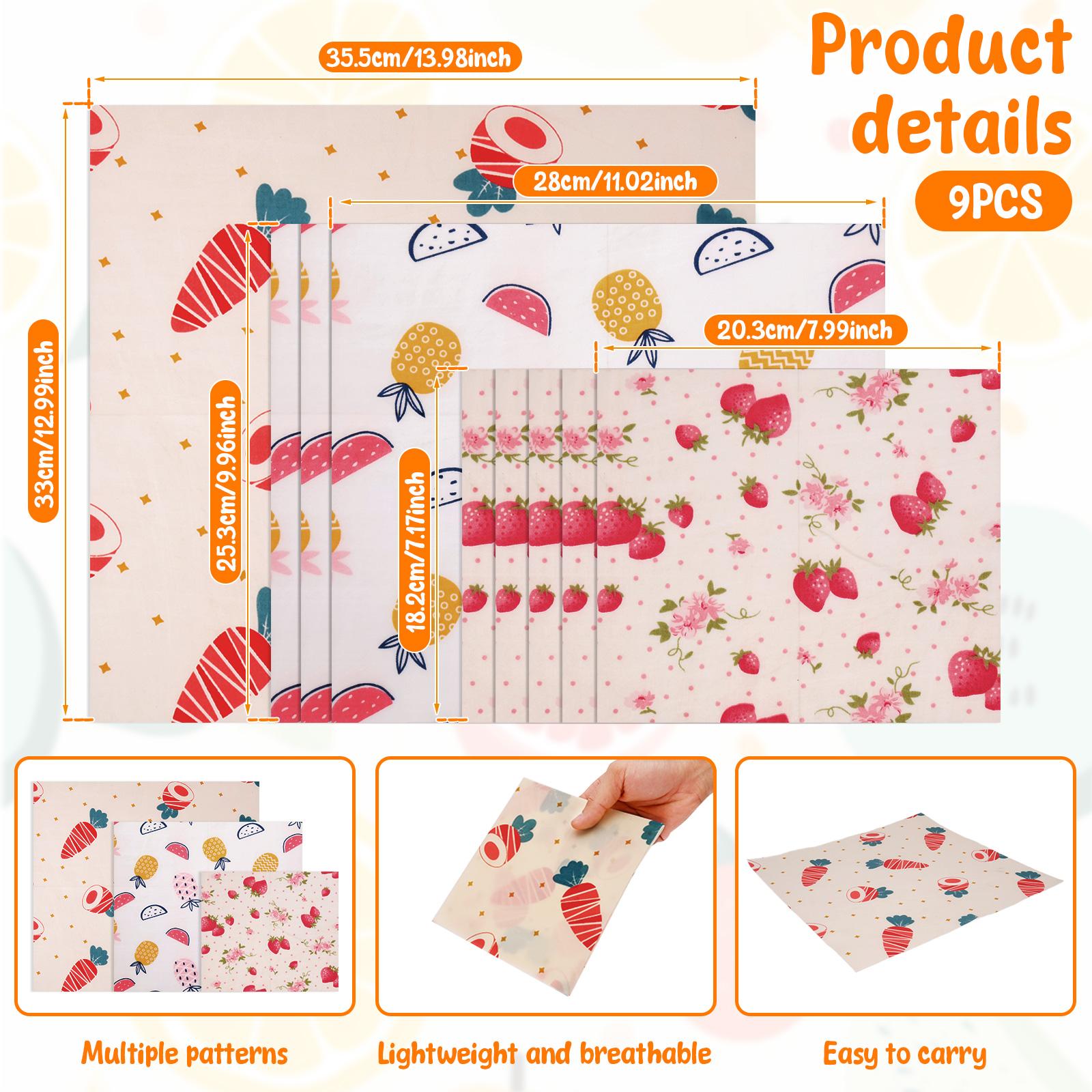 9Pcs Beeswax Food Wrap 3 Sizes Reusable Natural Food Wrap Multi-purpose Organic Cotton Wax Cloth Household Kitchen Picnic Wrap