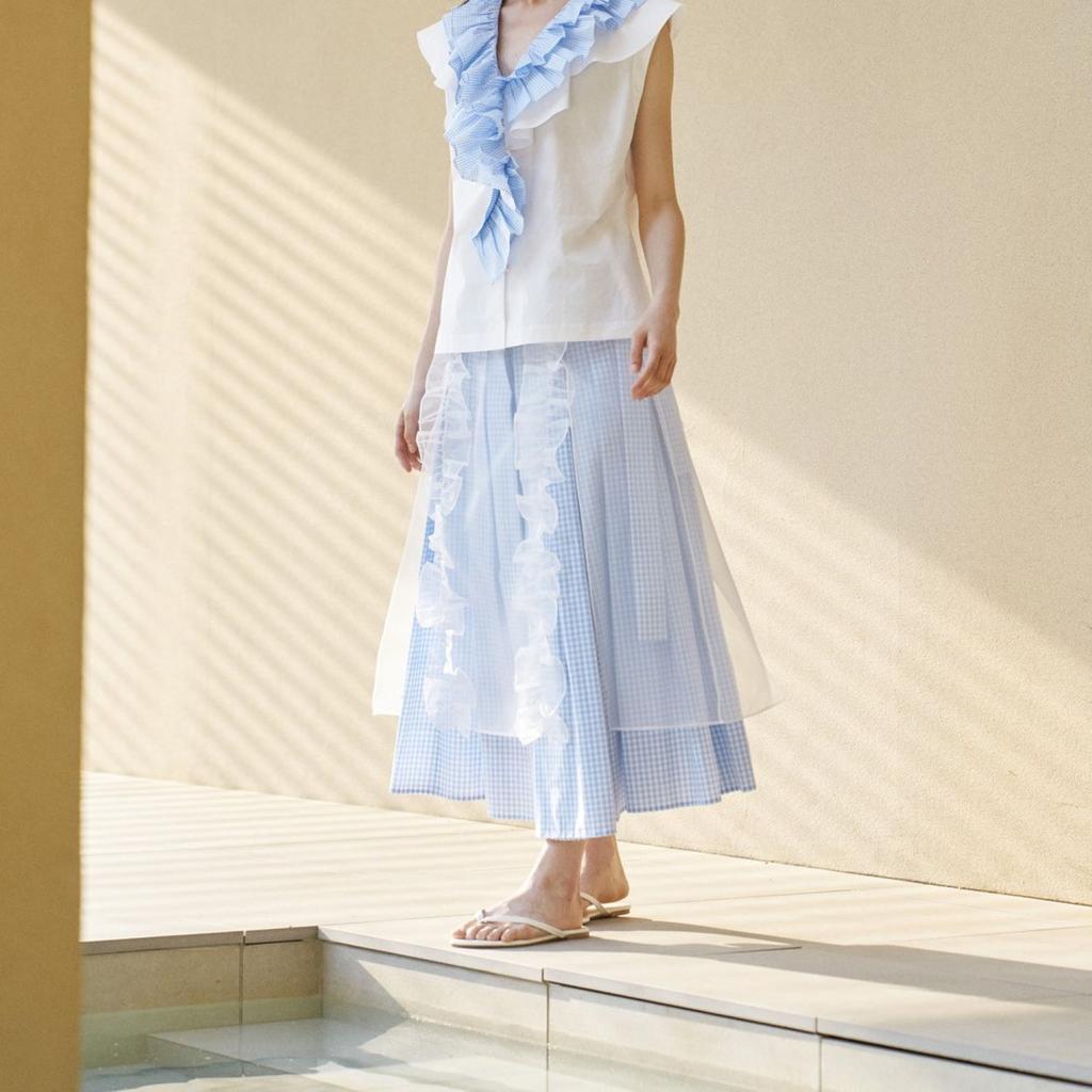 Seutyudiopolaenkeompeoni Frilled Organza Midi Skirt