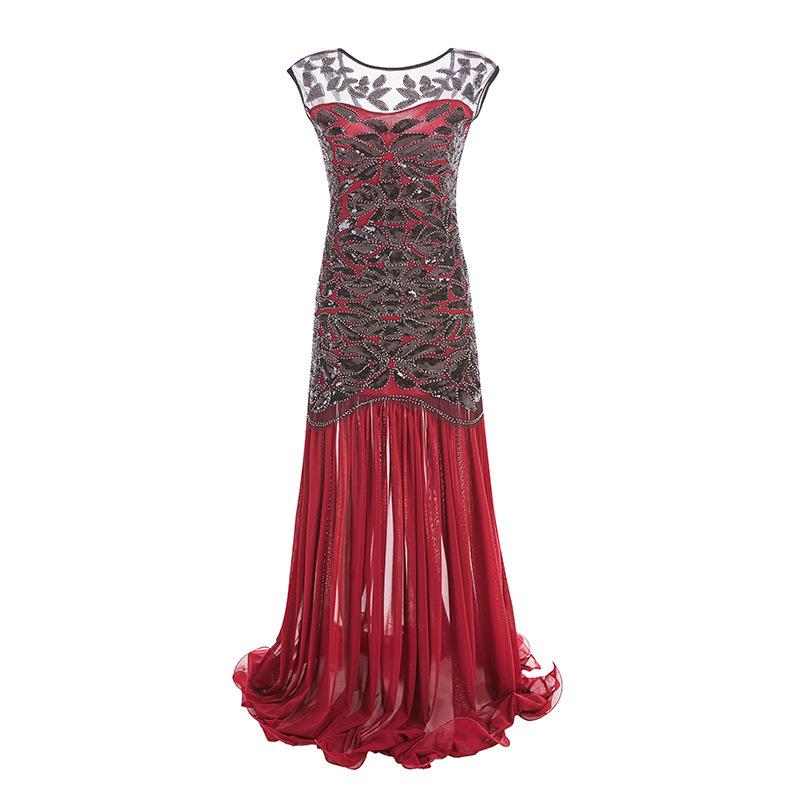 Retro-Pailletten-Perlen-Abendkleid mit Rüschen, 1920er Jahre