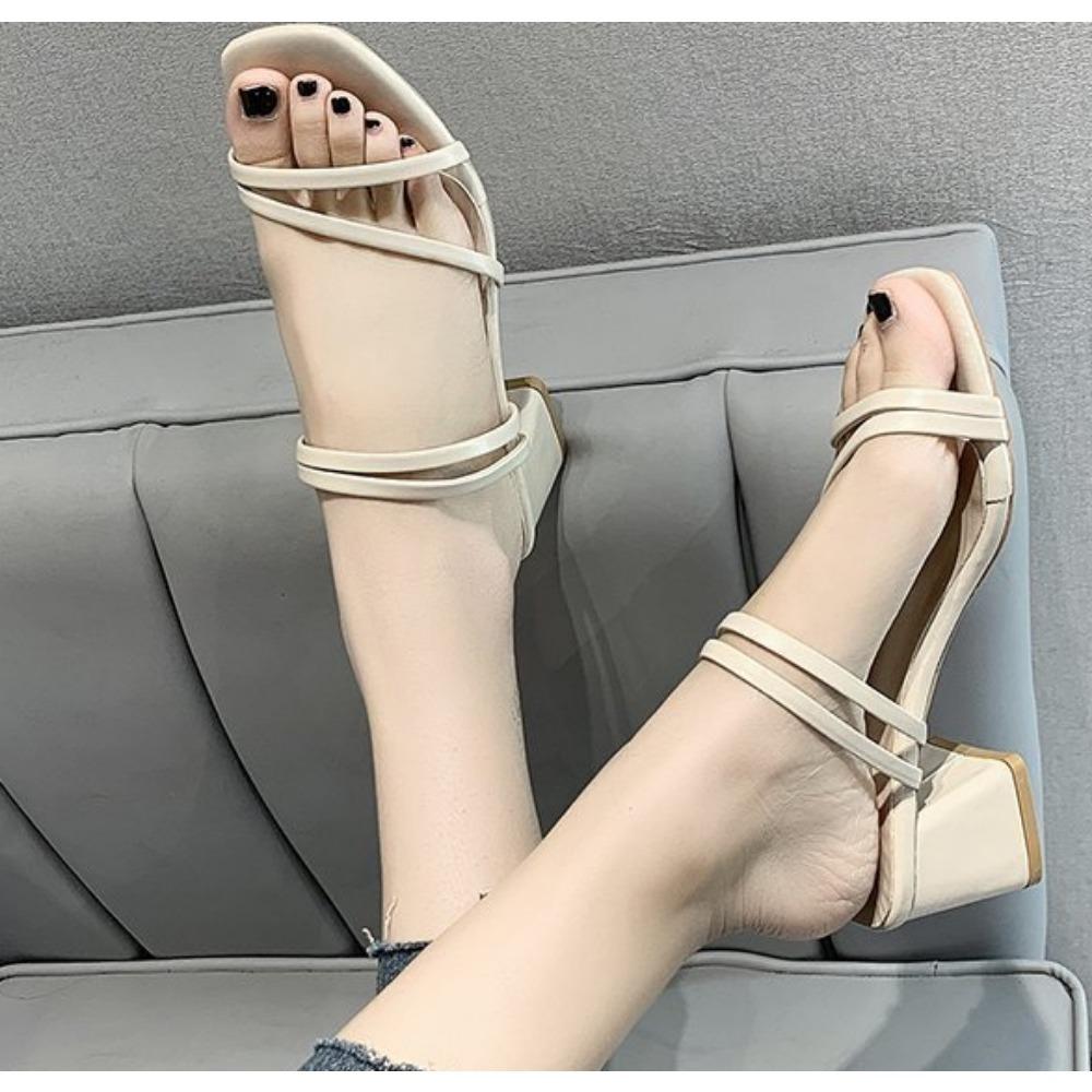 

Мода 2025 Лето Женские Сандалии Повседневные Женские Шлепанцы Модная Сексуальная Женская Обувь Квадратный Каблук Открытый Носок Сандалии с Ремешком на Щиколотке Sandalias 42 белый