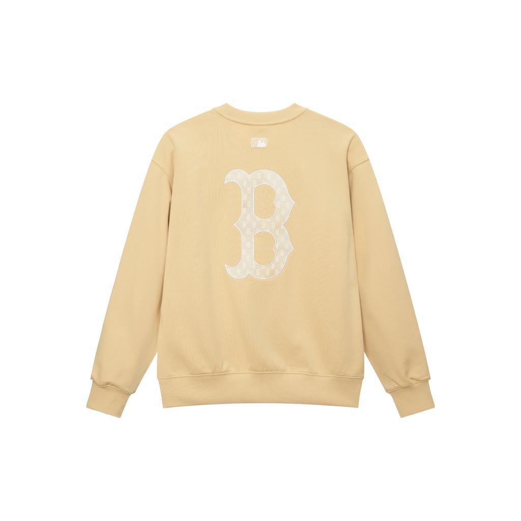 New MLB MONOGRAM Collection Boston Red Sox SS25 Crewneck Sweatshirt Unisex Light Beige Yellow 3AMTM0451-43BGL