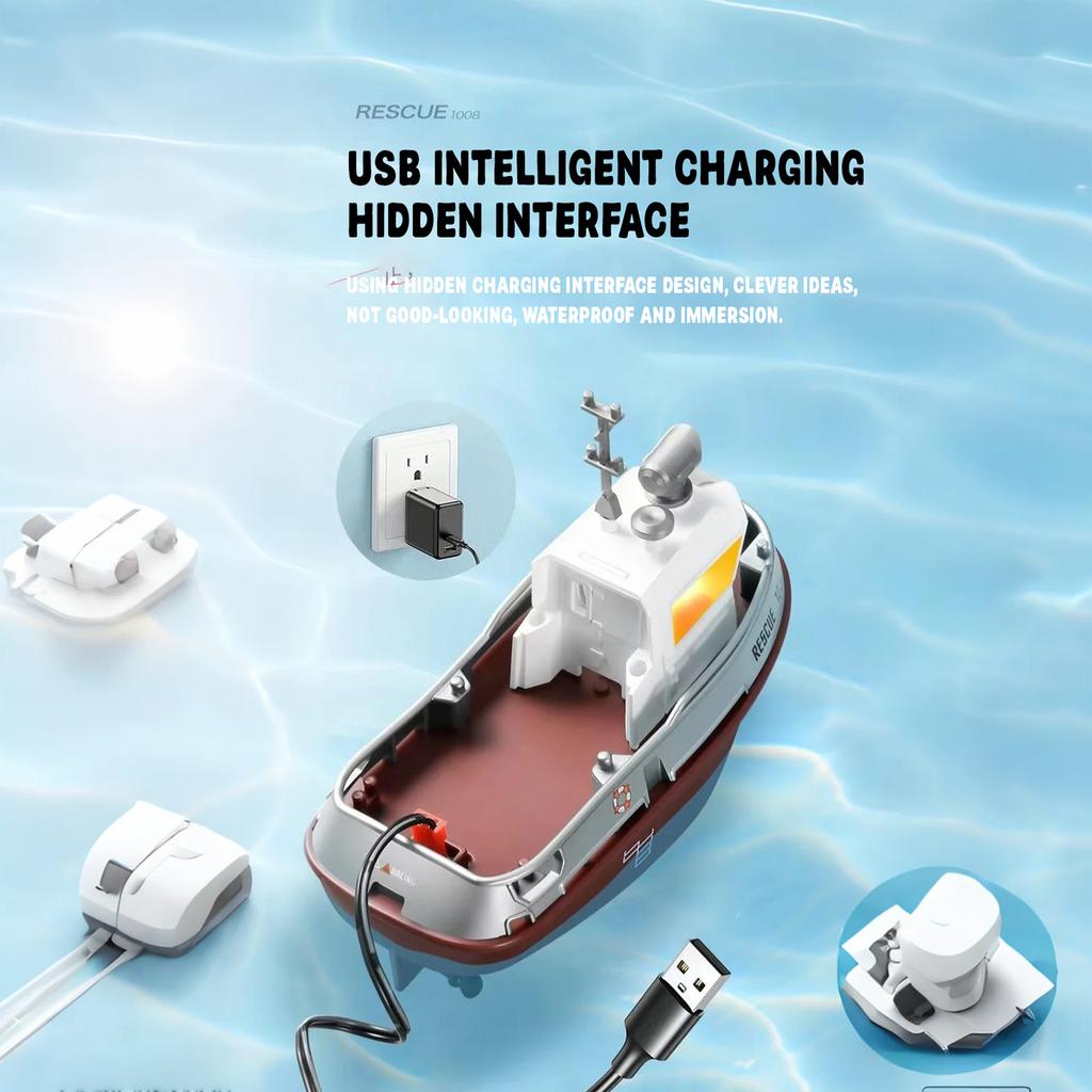 1/144 Scale RC Tugboat, 2.4GHz RC Electric Yacht Model With Lights, Remote Control For Pools Lakes