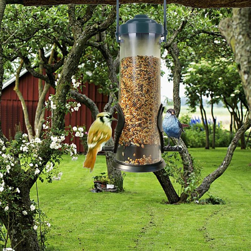 Dangling Bird Feeder Squirrel Proof Bird Food Container PP Bird Food Dispenser Container Tubular Bird Feeders for Pet Supplies