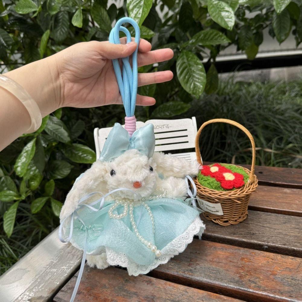 Bow Knot Plush Rabbit Keychain Princess Pearl Dress Rabbit Doll Keyring  Backpack Decor