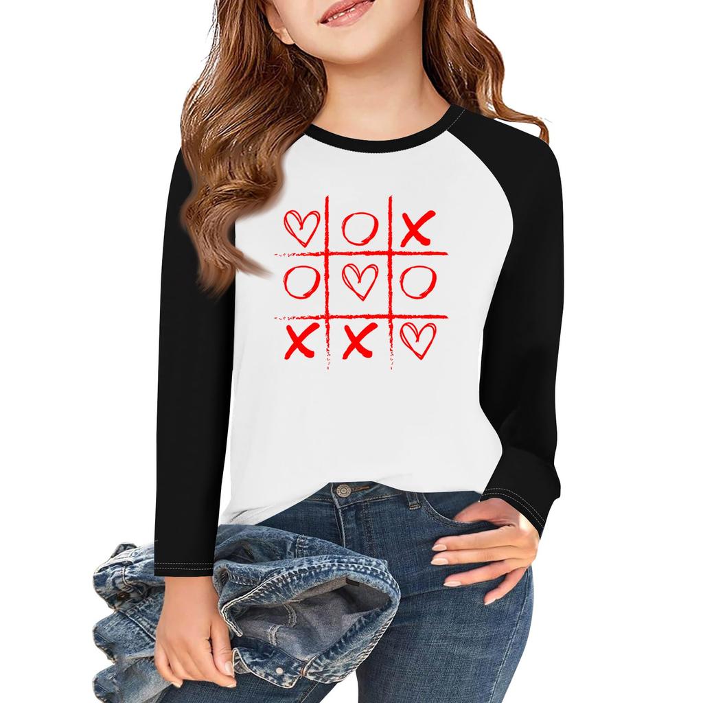Tricouri pentru fete cu mânecă lungă Love Valentine's Day Tricouri pentru copii de toamnă Tricouri de bază cu decolteu rotund 5-14 ani