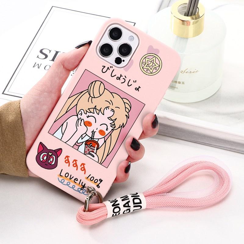 

Милый чехол для телефона с ремешком в стиле аниме «Сейлор Мун» и ремешком для iPhone 13 11 12 Pro Max XS XR X 6 6s 8 7 Plus SE20, мягкий чехол для красивой девушки iPhone 12 6.1