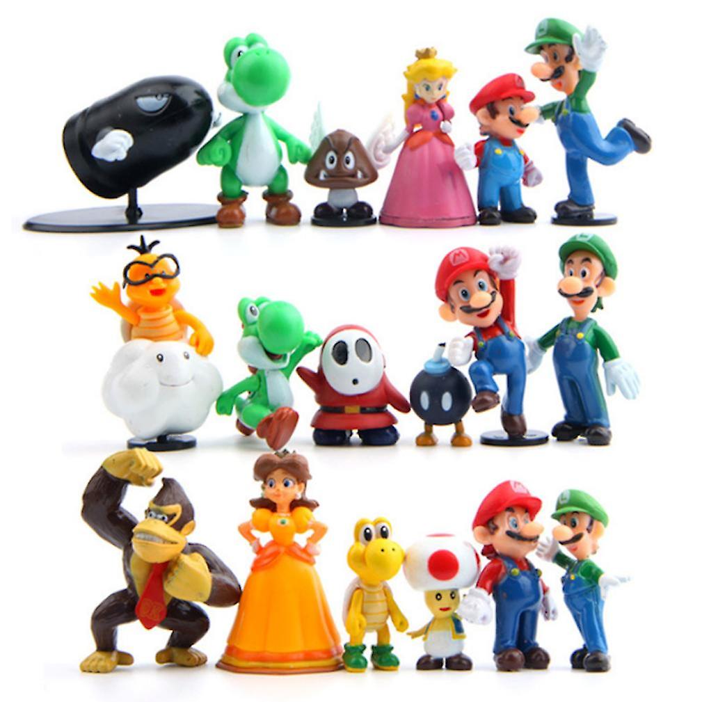 Super Mario 18-Piece Figurine Set 3-6cm Multicolor Collection (Mario, Luigi, Princess Peach, Yoshi, Toad)